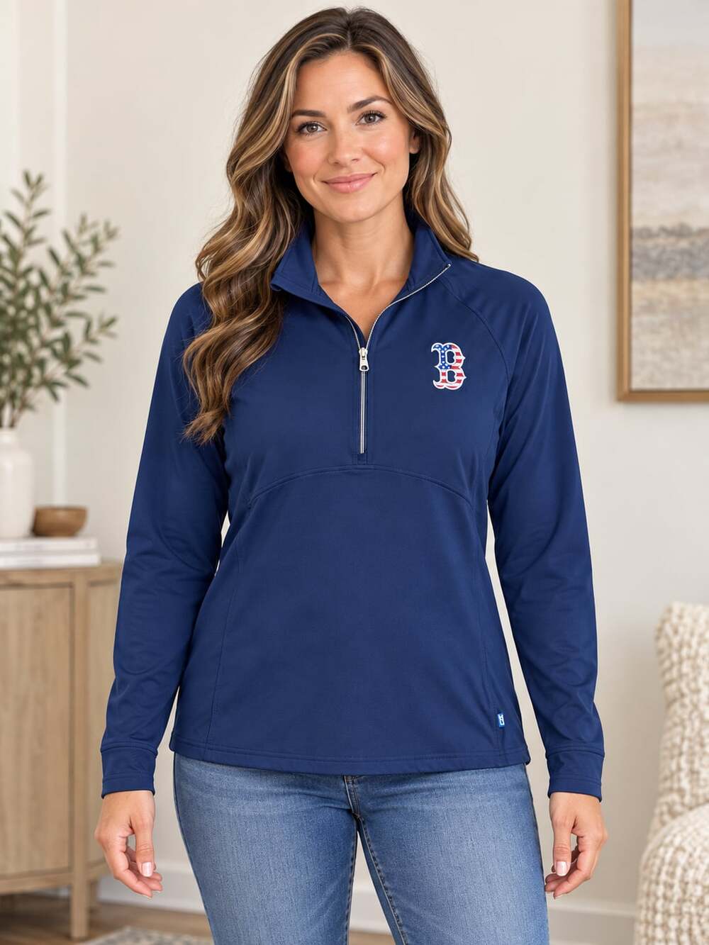 Cutter & Buck Boston Red Sox Adapt Half Zip Pullover Women’s XL Navy Stretch